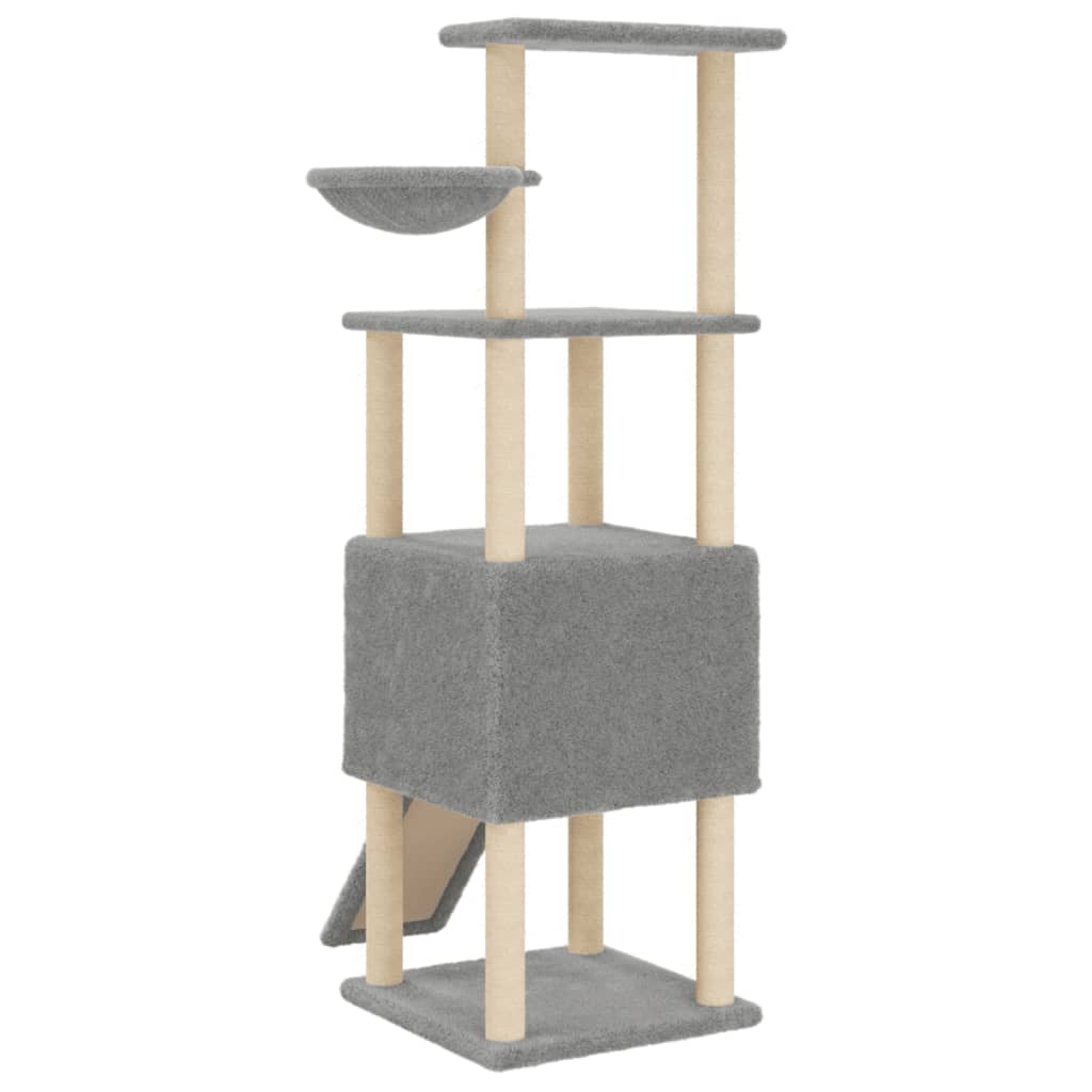 világosszürke macskabútor szizál kaparófákkal 153 cm
