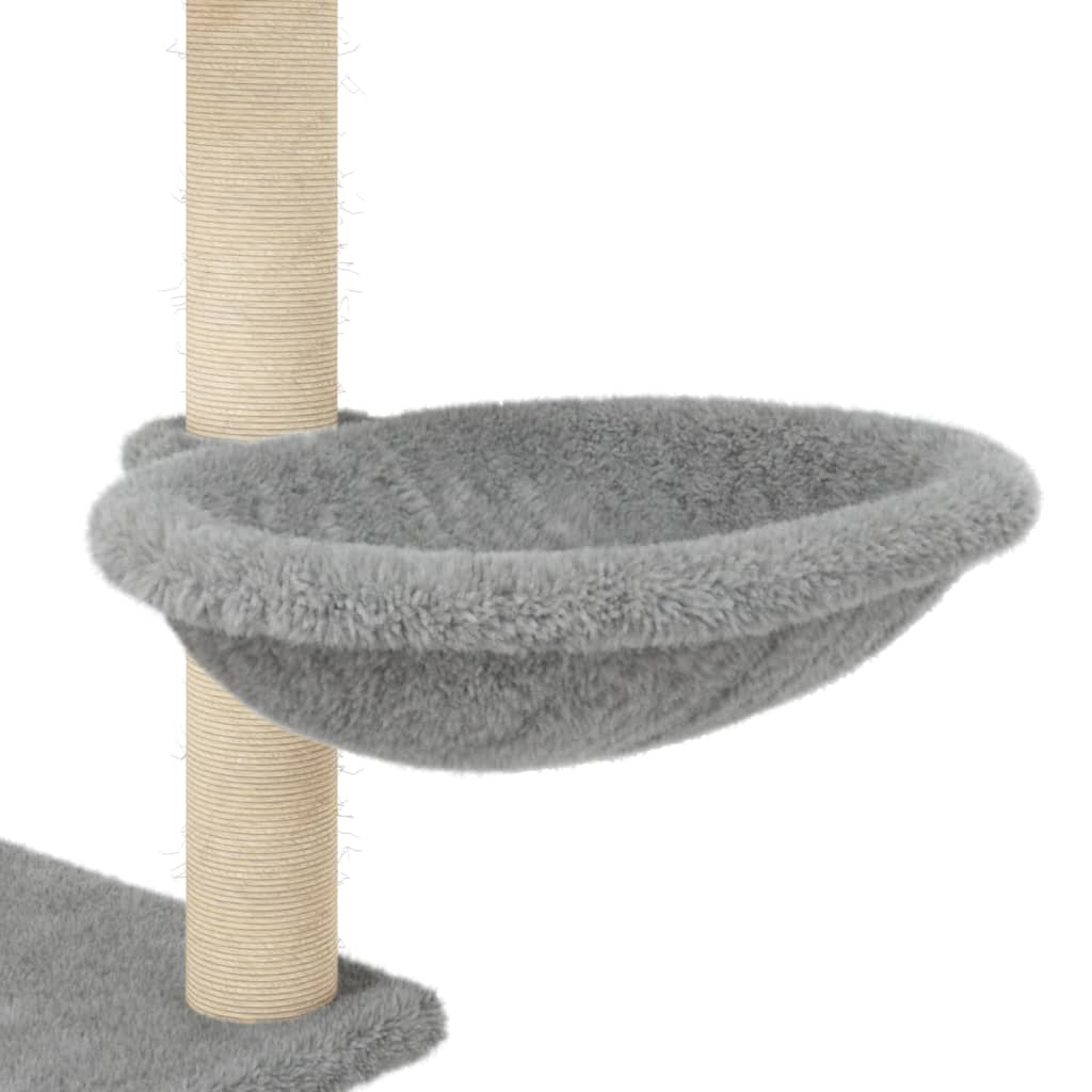 világosszürke macskabútor szizál kaparófákkal 153 cm
