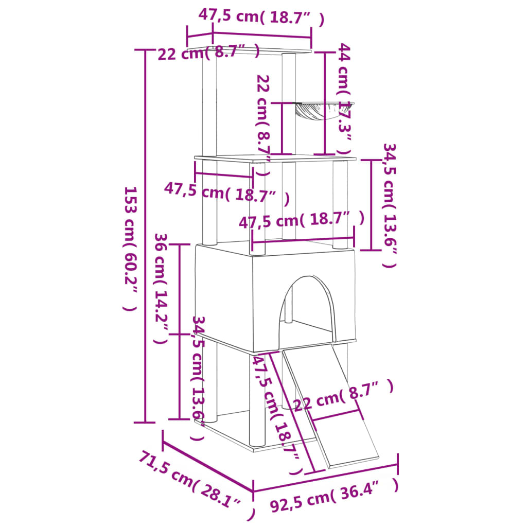világosszürke macskabútor szizál kaparófákkal 153 cm