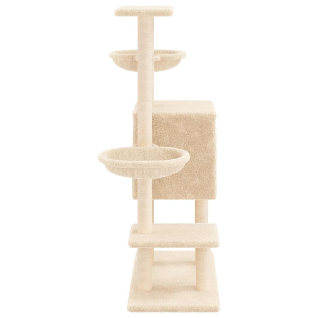 krémszínű macskabútor szizál kaparófákkal 117 cm