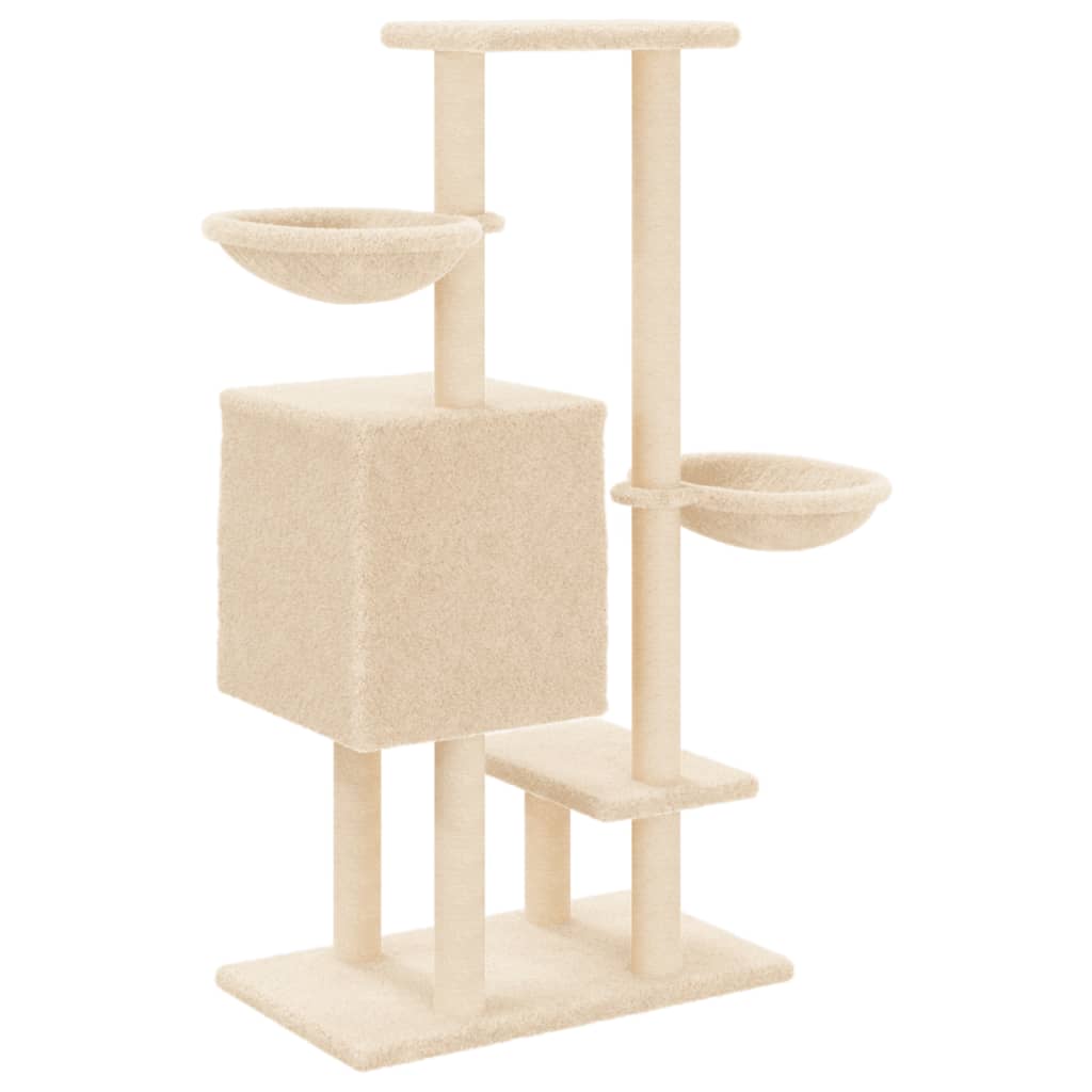 krémszínű macskabútor szizál kaparófákkal 117 cm