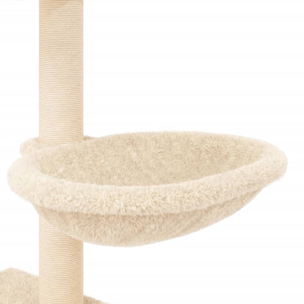 krémszínű macskabútor szizál kaparófákkal 117 cm
