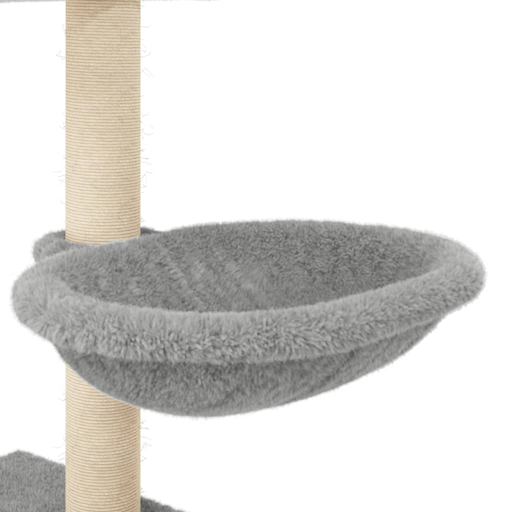 világosszürke macskabútor szizál kaparófákkal 117 cm