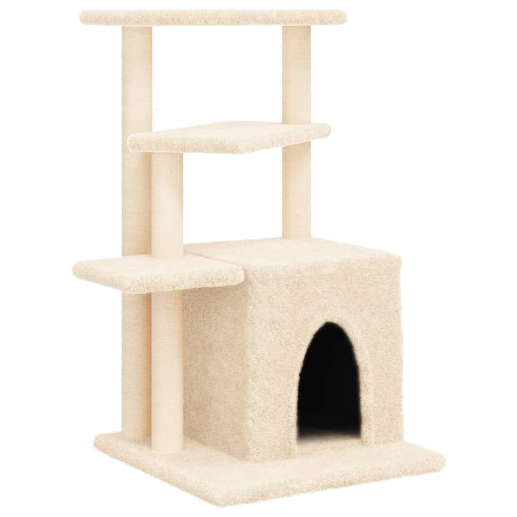 krémszínű macskabútor szizál kaparófákkal 83,5 cm