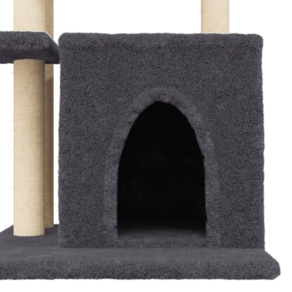 sötétszürke macskabútor szizál kaparófával 83,5 cm