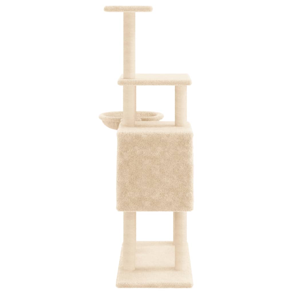 krémszínű macskabútor szizál kaparófákkal 131 cm