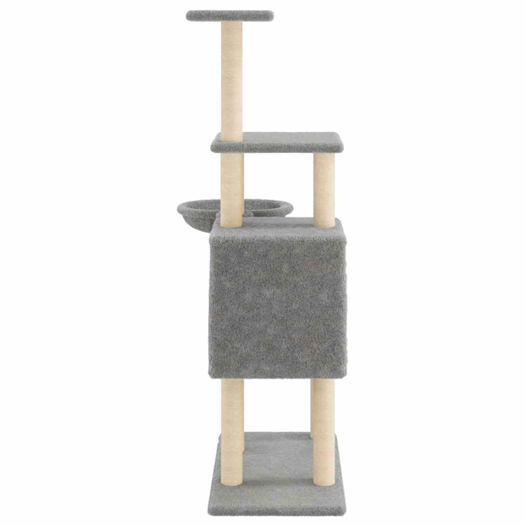 világosszürke macskabútor szizál kaparófákkal 131 cm