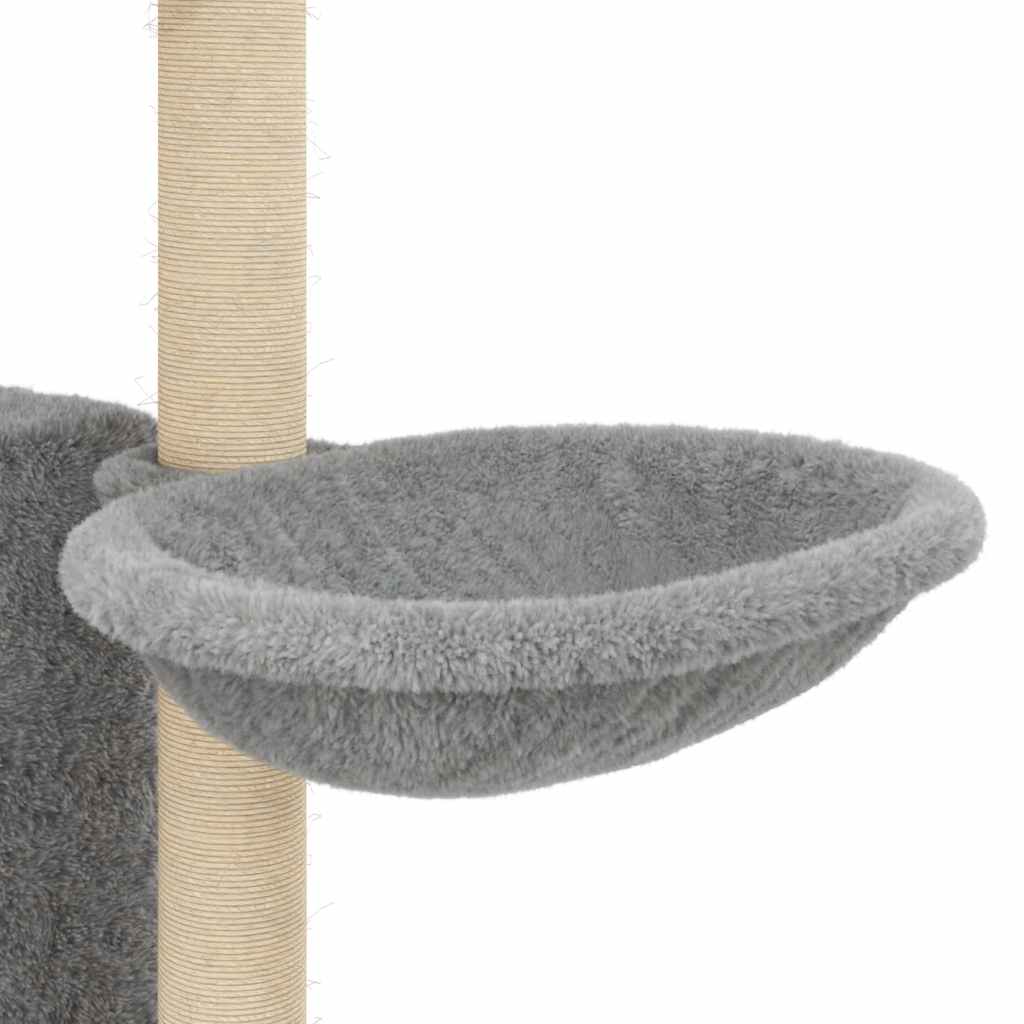 világosszürke macskabútor szizál kaparófákkal 131 cm