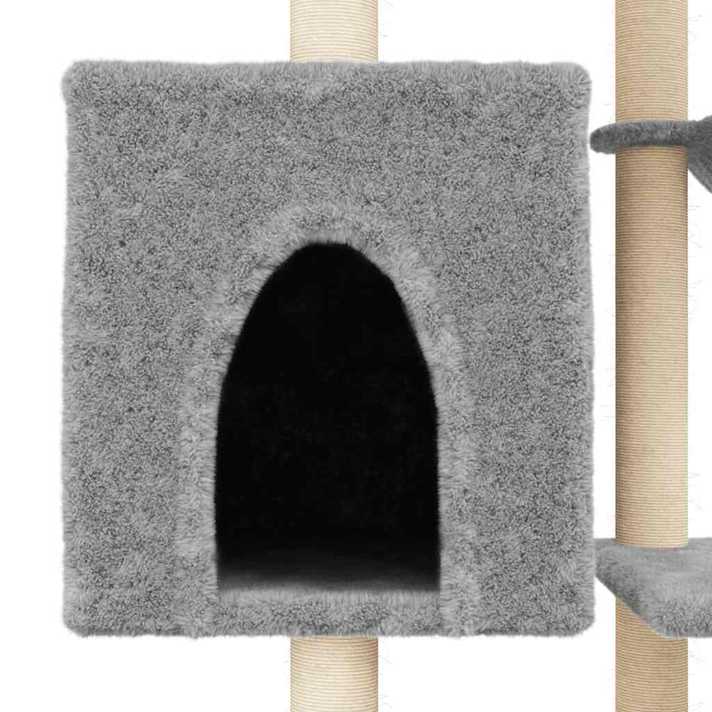 világosszürke macskabútor szizál kaparófákkal 131 cm