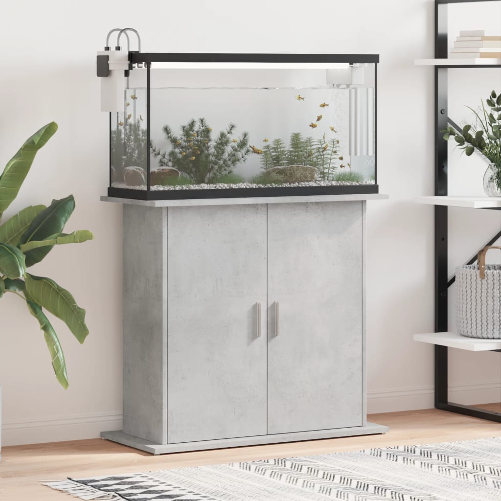 betonszürke akváriumállvány 81 x 36 x 73 cm rétegelt fából