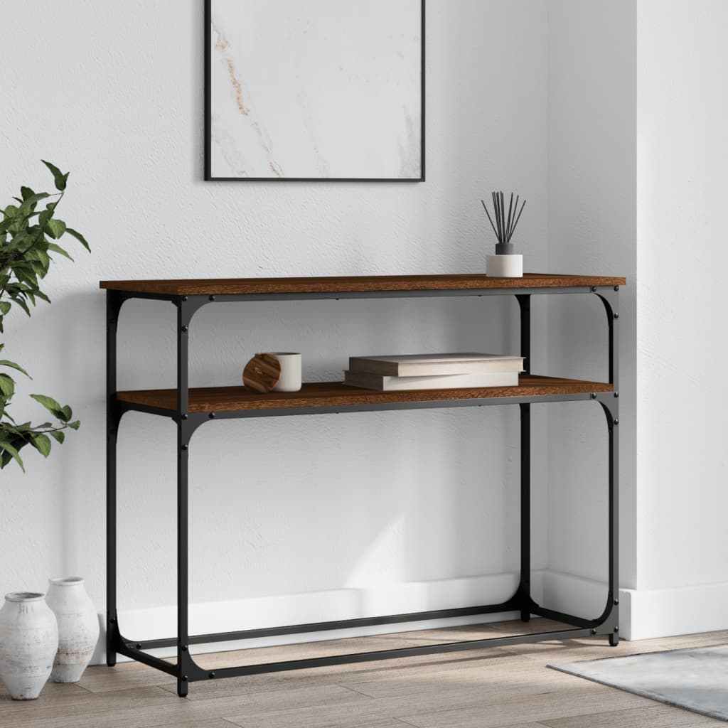 barna tölgyszínű szerelt fa tálalóasztal 100x35,5x75 cm