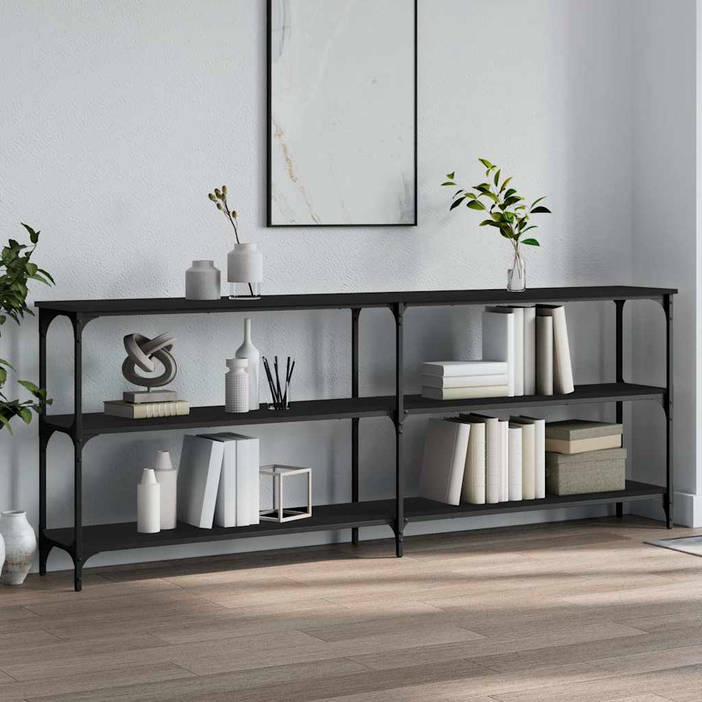 fekete szerelt fa tálalóasztal 200x29x75 cm