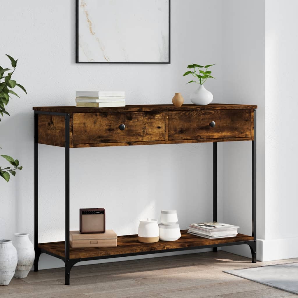 füstös tölgy színű szerelt fa tálalóasztal 100 x 34,5 x 75 cm