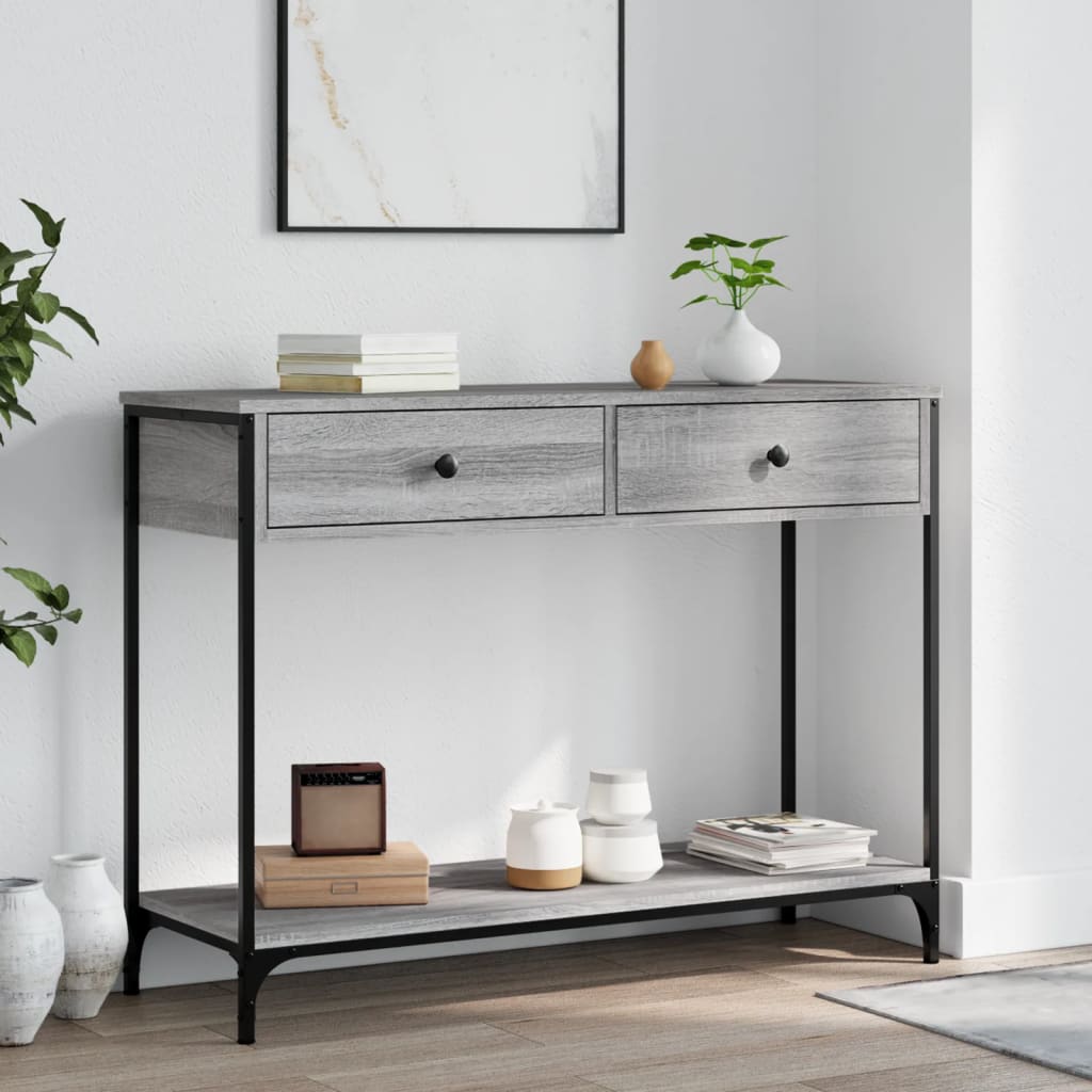 szürke sonoma színű szerelt fa konzolasztal 100 x 34,5 x 75 cm