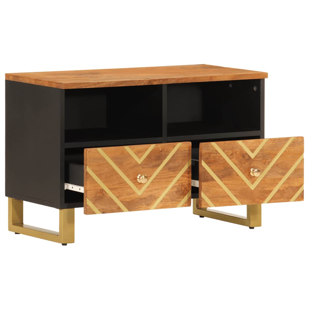 fekete-barna tömör mangófa TV-szekrény 70 x 33,5 x 46 cm