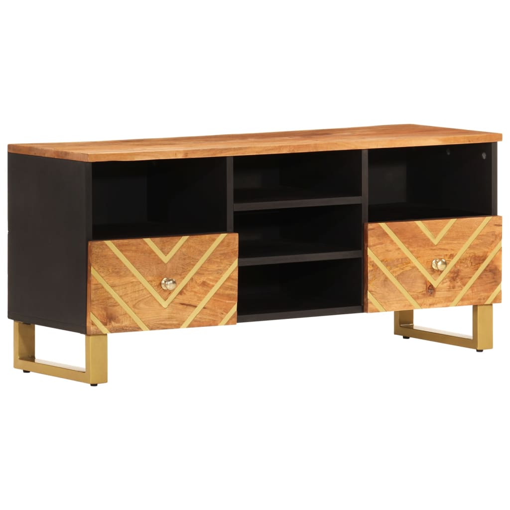 barna és fekete tömör mangófa TV-szekrény 100x33,5x46 cm