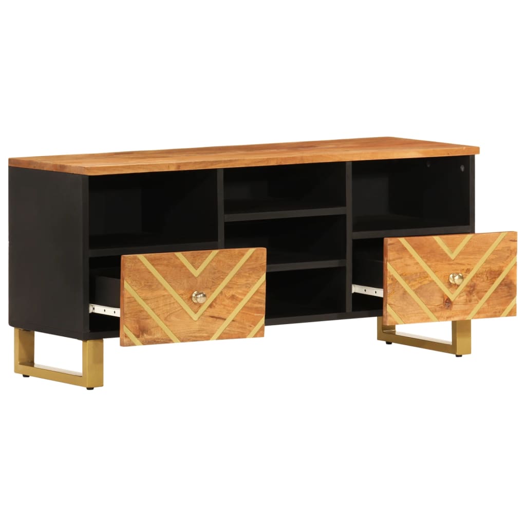 barna és fekete tömör mangófa TV-szekrény 100x33,5x46 cm