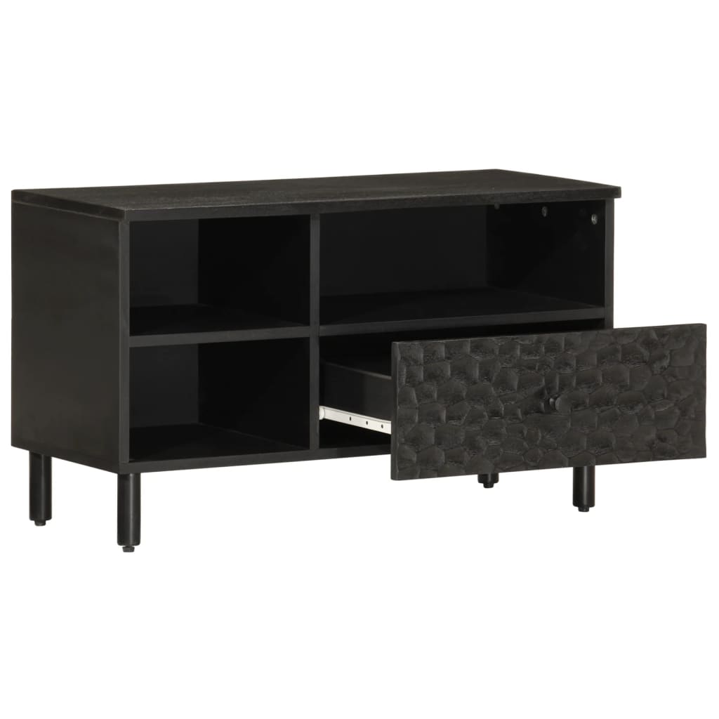 fekete tömör mangófa TV-szekrény 80 x 33 x 46 cm