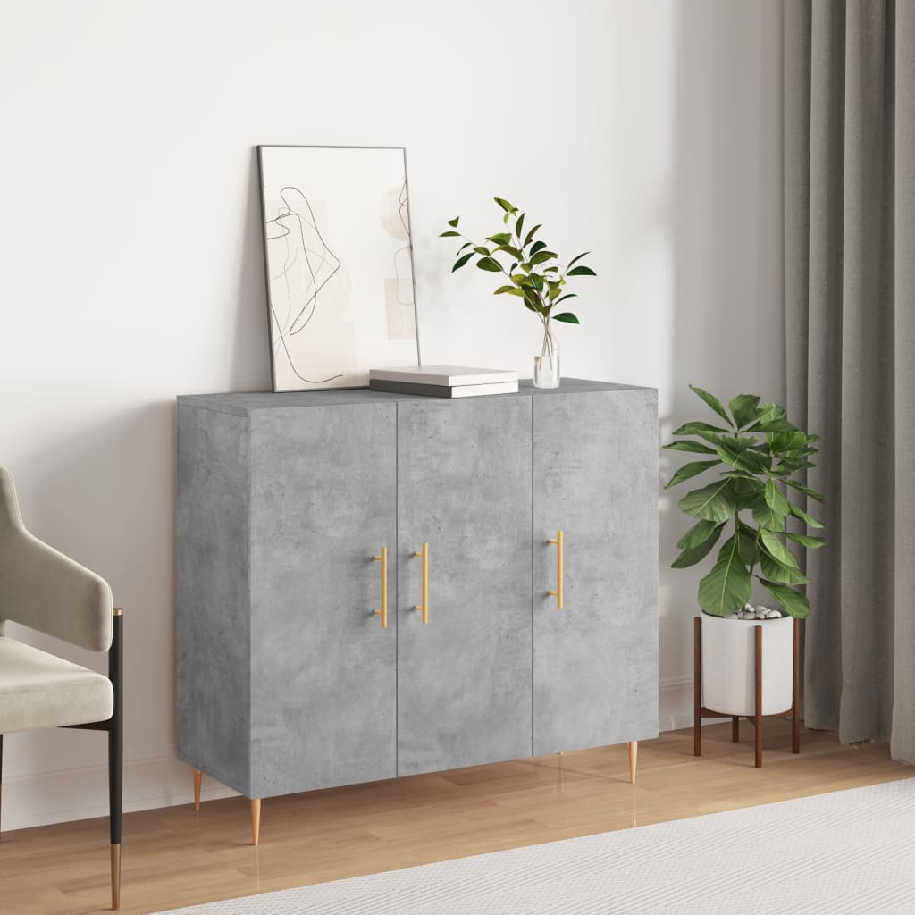 betonszürke szerelt fa tálalószekrény 90 x 34 x 80 cm