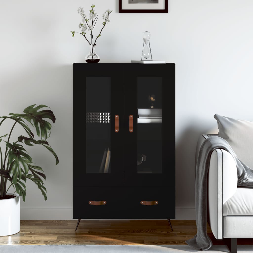fekete szerelt fa magasszekrény 69,5 x 31 x 115 cm