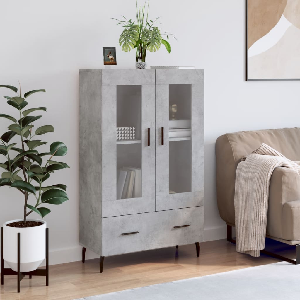 betonszürke szerelt fa magasszekrény 69,5 x 31 x 115 cm