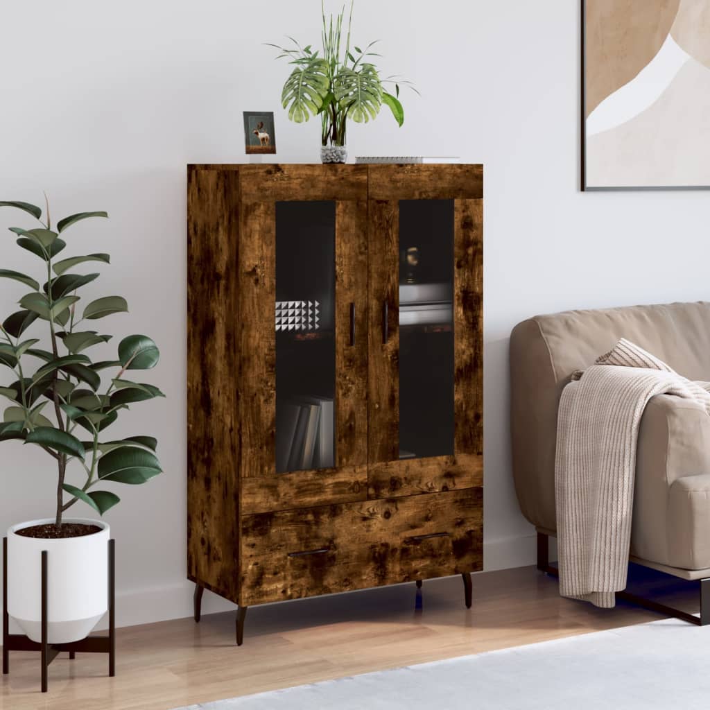 füstös tölgy színű szerelt fa magasszekrény 69,5 x 31 x 115 cm