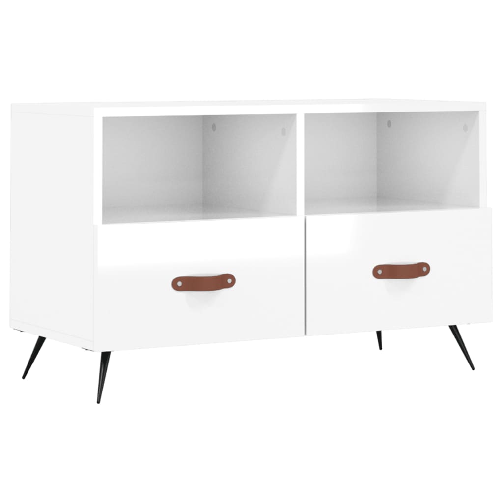 fehér magasfényű szerelt fa TV-szekrény 80x36x50 cm