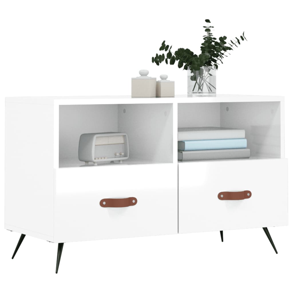 fehér magasfényű szerelt fa TV-szekrény 80x36x50 cm