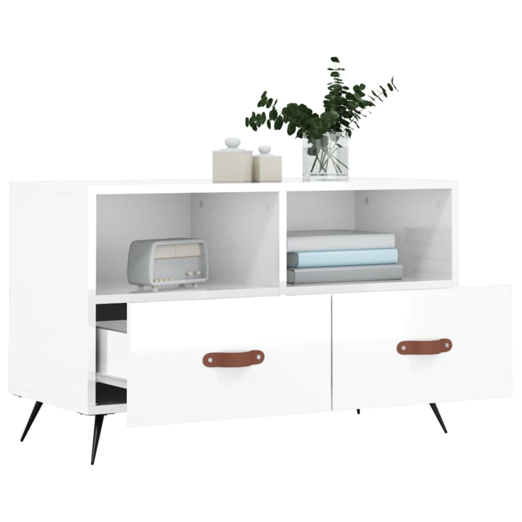 fehér magasfényű szerelt fa TV-szekrény 80x36x50 cm