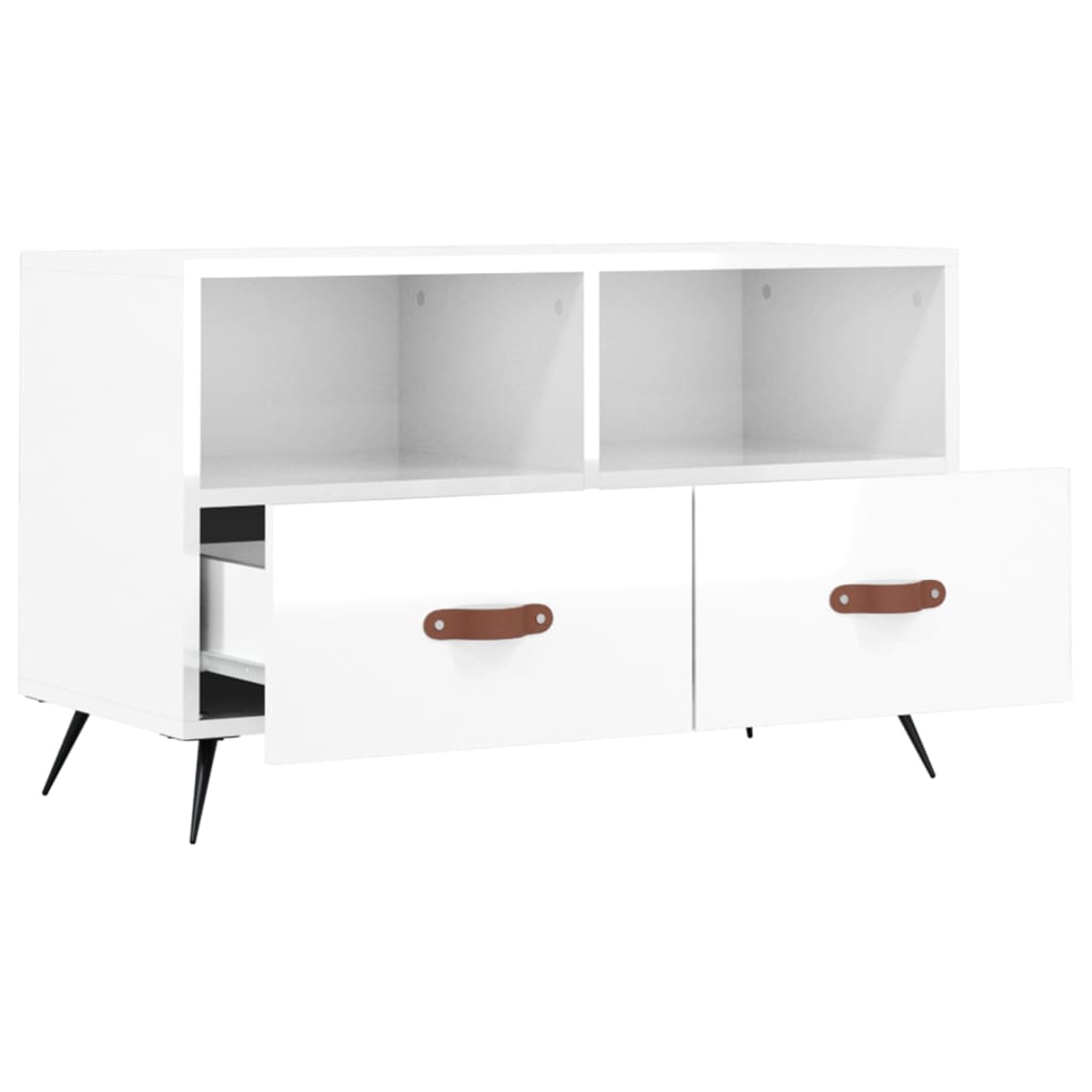 fehér magasfényű szerelt fa TV-szekrény 80x36x50 cm