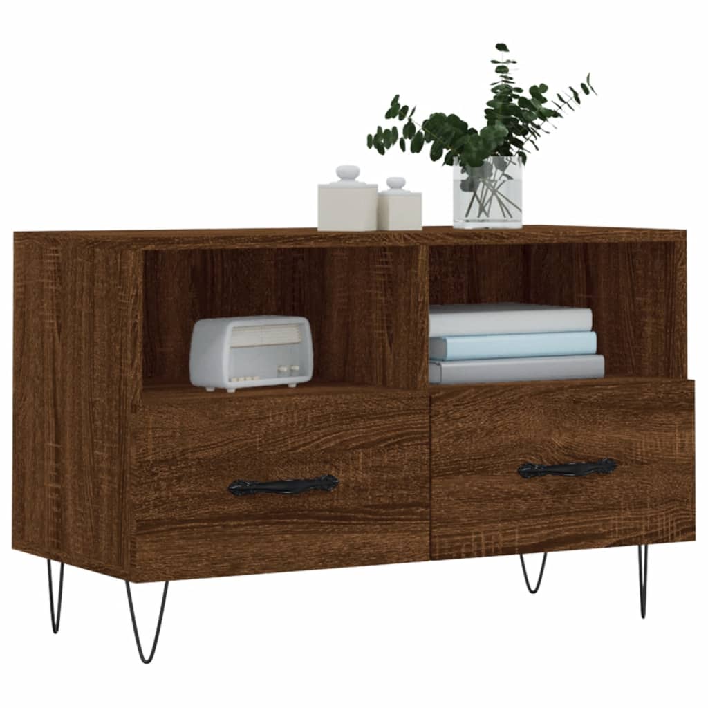 barna tölgyszínű szerelt fa TV-szekrény 80 x 36 x 50 cm