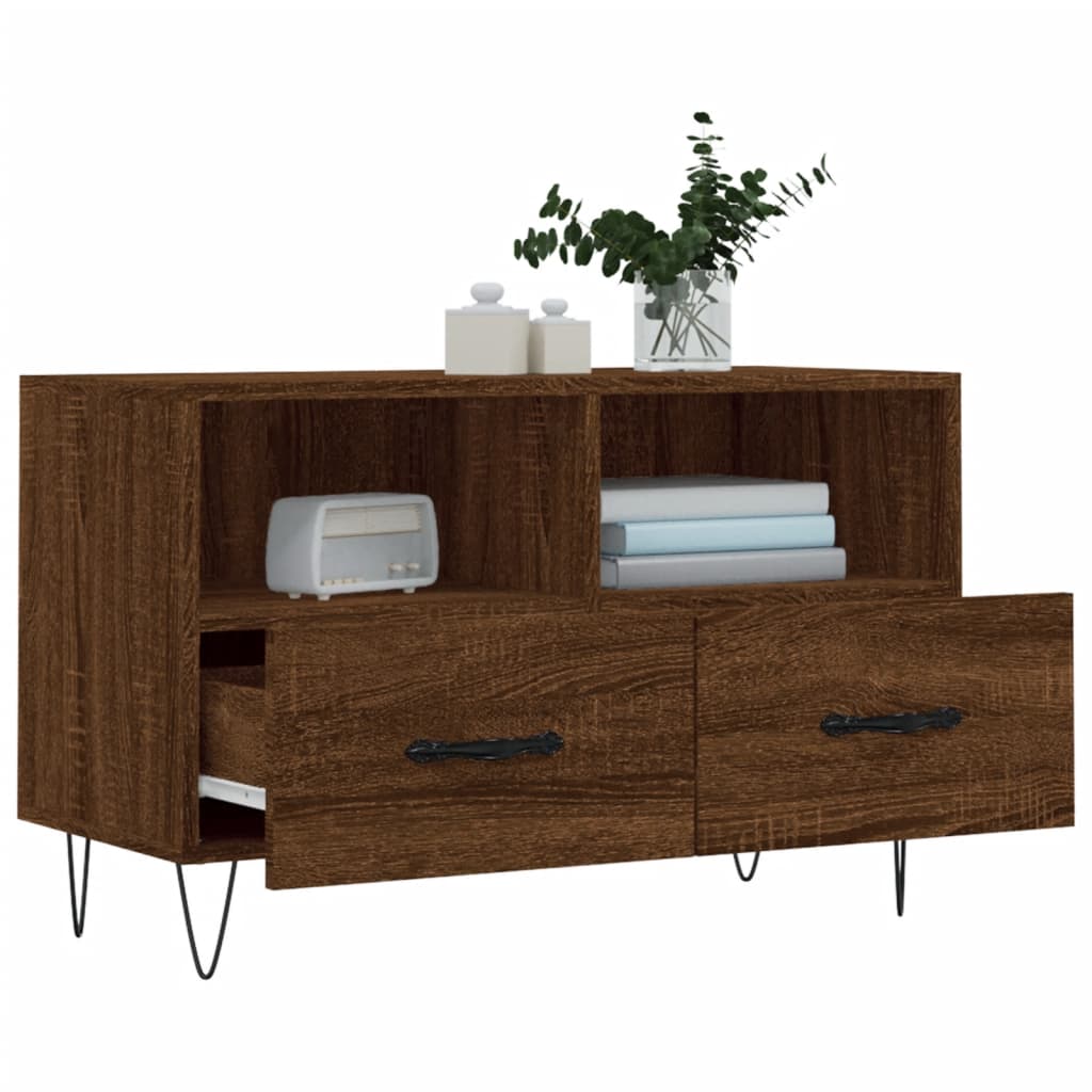 barna tölgyszínű szerelt fa TV-szekrény 80 x 36 x 50 cm