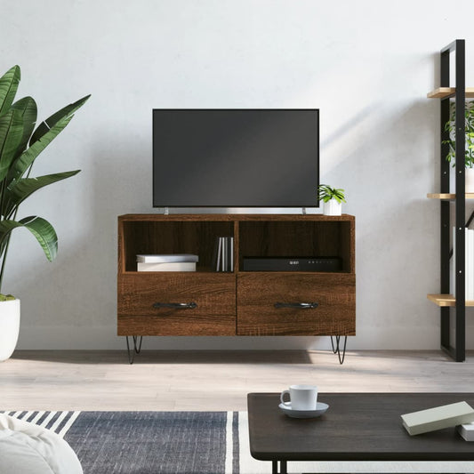 barna tölgyszínű szerelt fa TV-szekrény 80 x 36 x 50 cm
