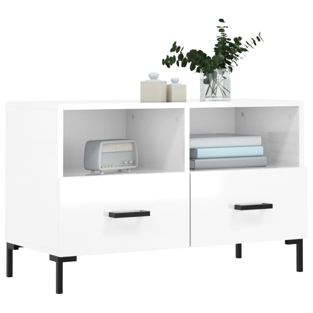 fehér magasfényű szerelt fa TV-szekrény 80x36x50 cm