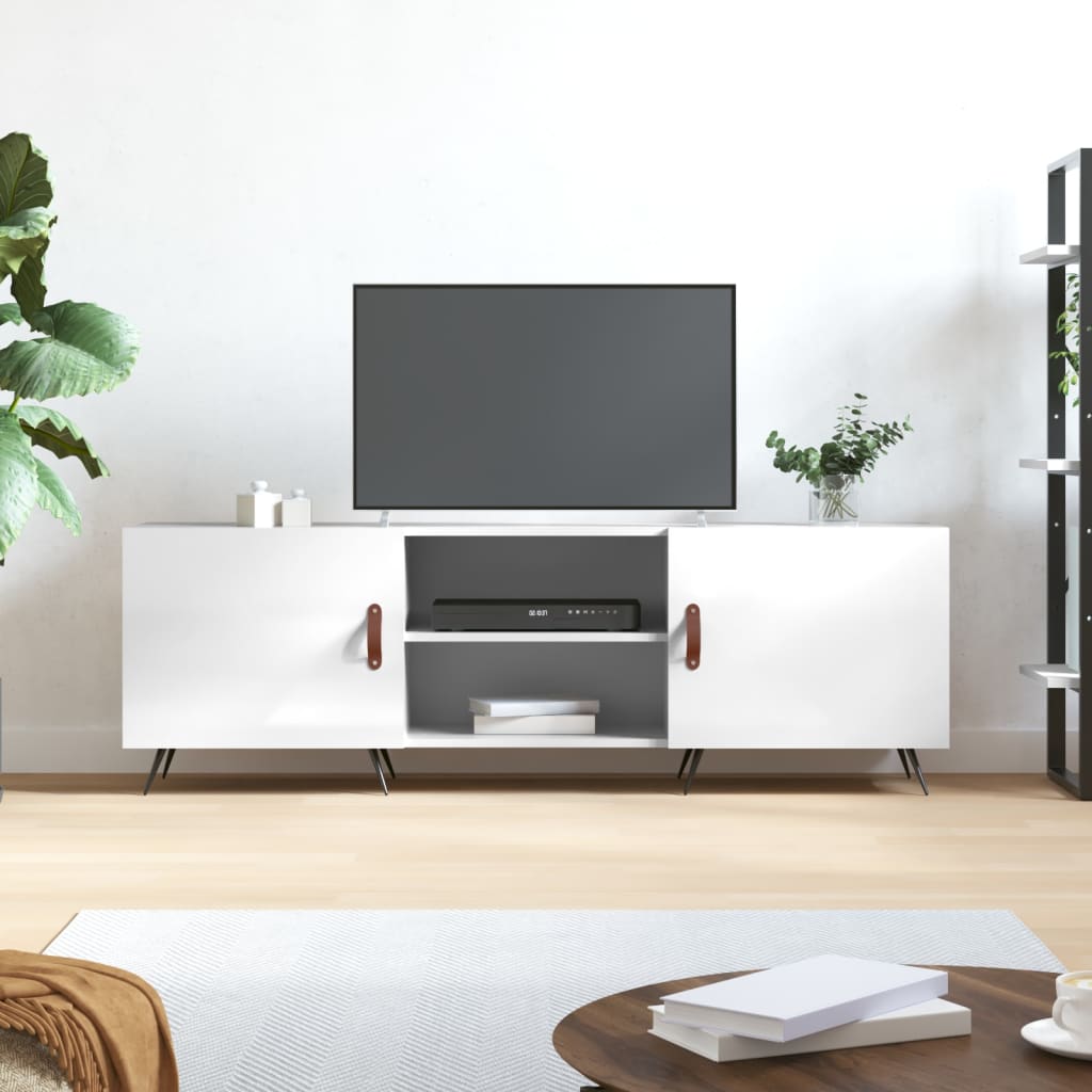 fehér magasfényű szerelt fa TV-szekrény 150x30x50 cm