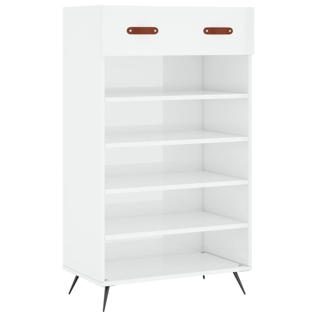 magasfényű fehér szerelt fa cipőszekrény 60 x 35 x 105 cm