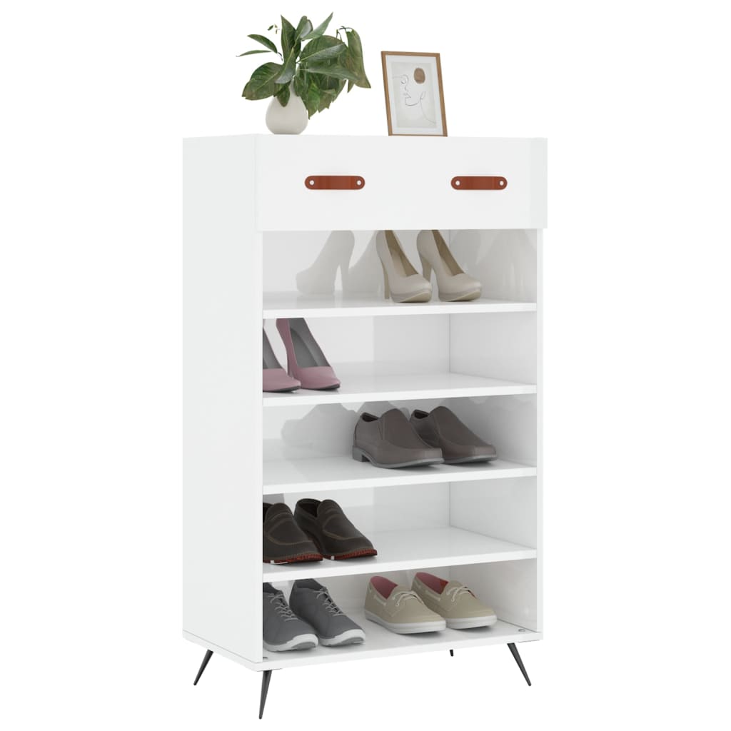 magasfényű fehér szerelt fa cipőszekrény 60 x 35 x 105 cm