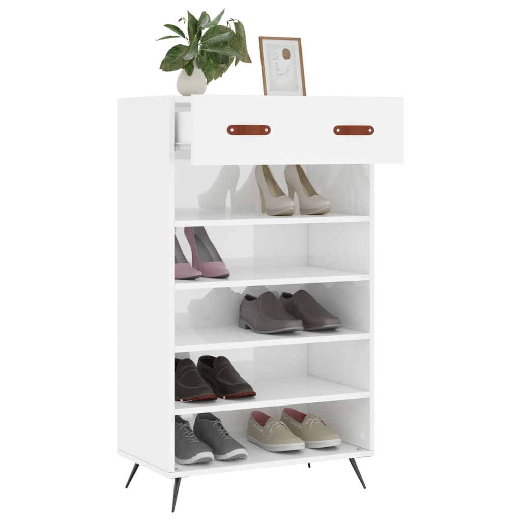 magasfényű fehér szerelt fa cipőszekrény 60 x 35 x 105 cm
