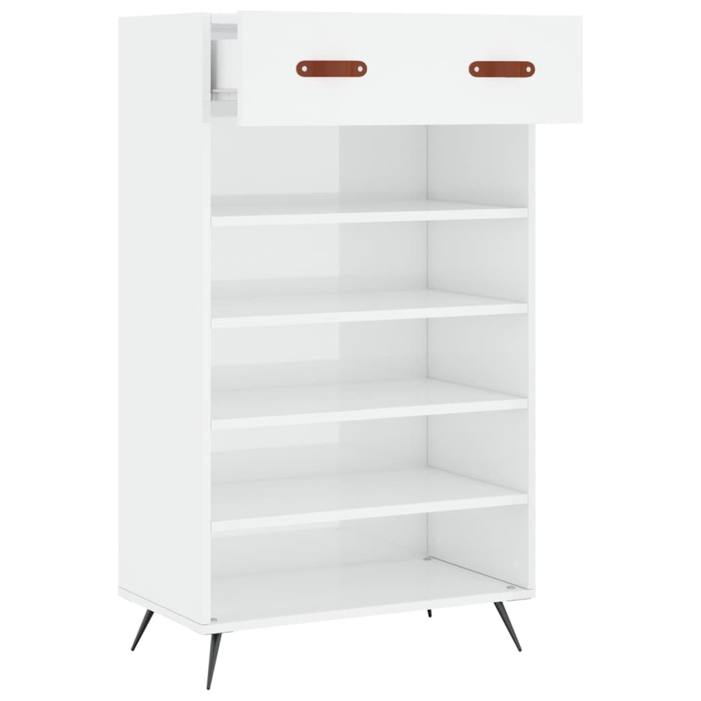 magasfényű fehér szerelt fa cipőszekrény 60 x 35 x 105 cm