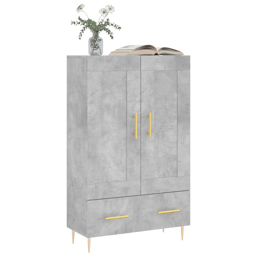betonszürke szerelt fa magasszekrény 69,5 x 31 x 115 cm