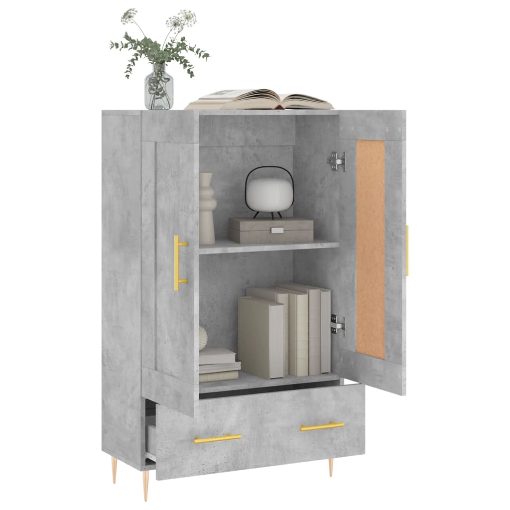 betonszürke szerelt fa magasszekrény 69,5 x 31 x 115 cm