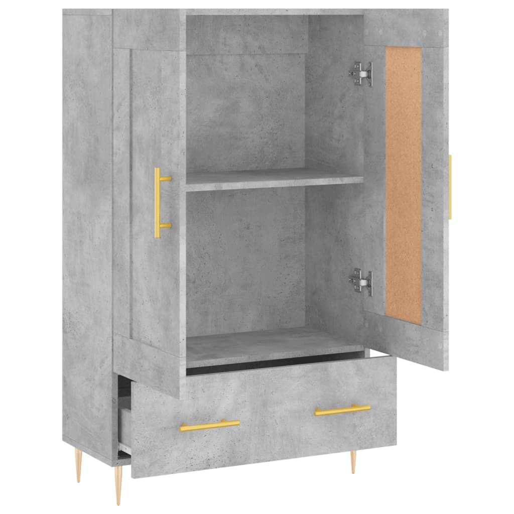 betonszürke szerelt fa magasszekrény 69,5 x 31 x 115 cm