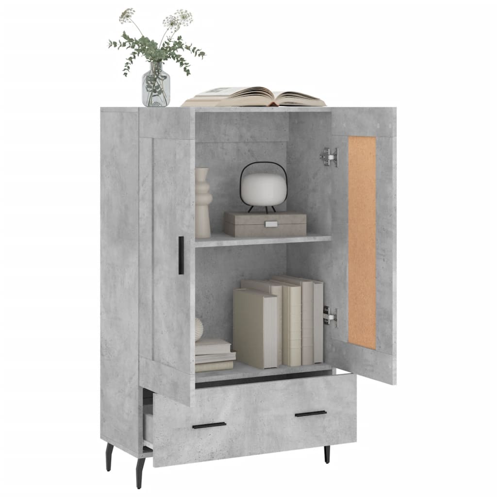 betonszürke szerelt fa magasszekrény 69,5 x 31 x 115 cm