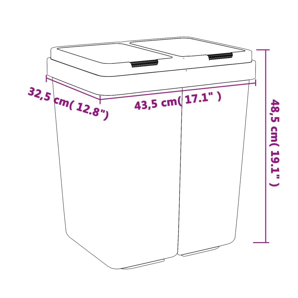 antracitszürke dupla szemeteskuka 2x25 L
