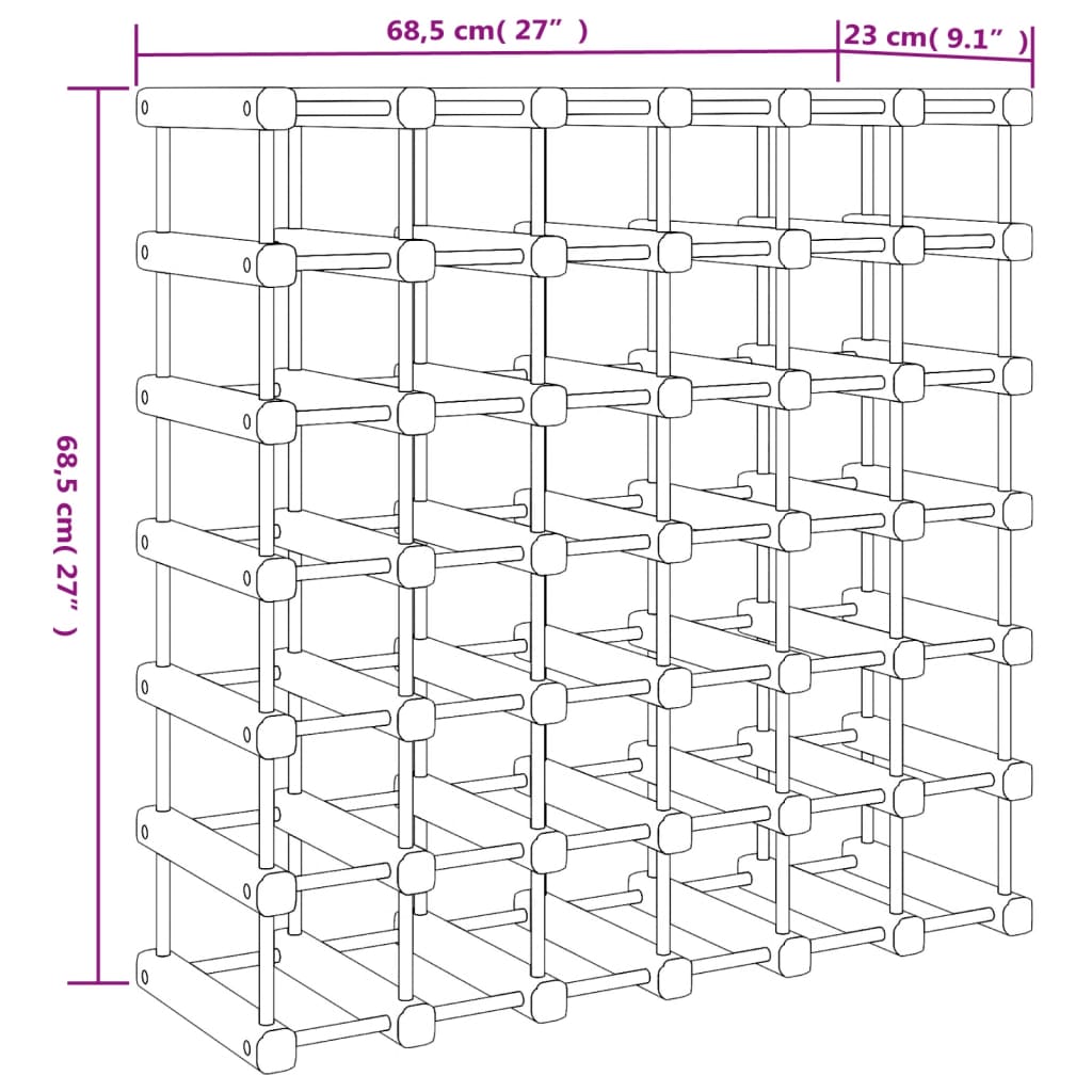 tömör fenyőfa bortartó 42 palackhoz 68,5x23x68,5 cm