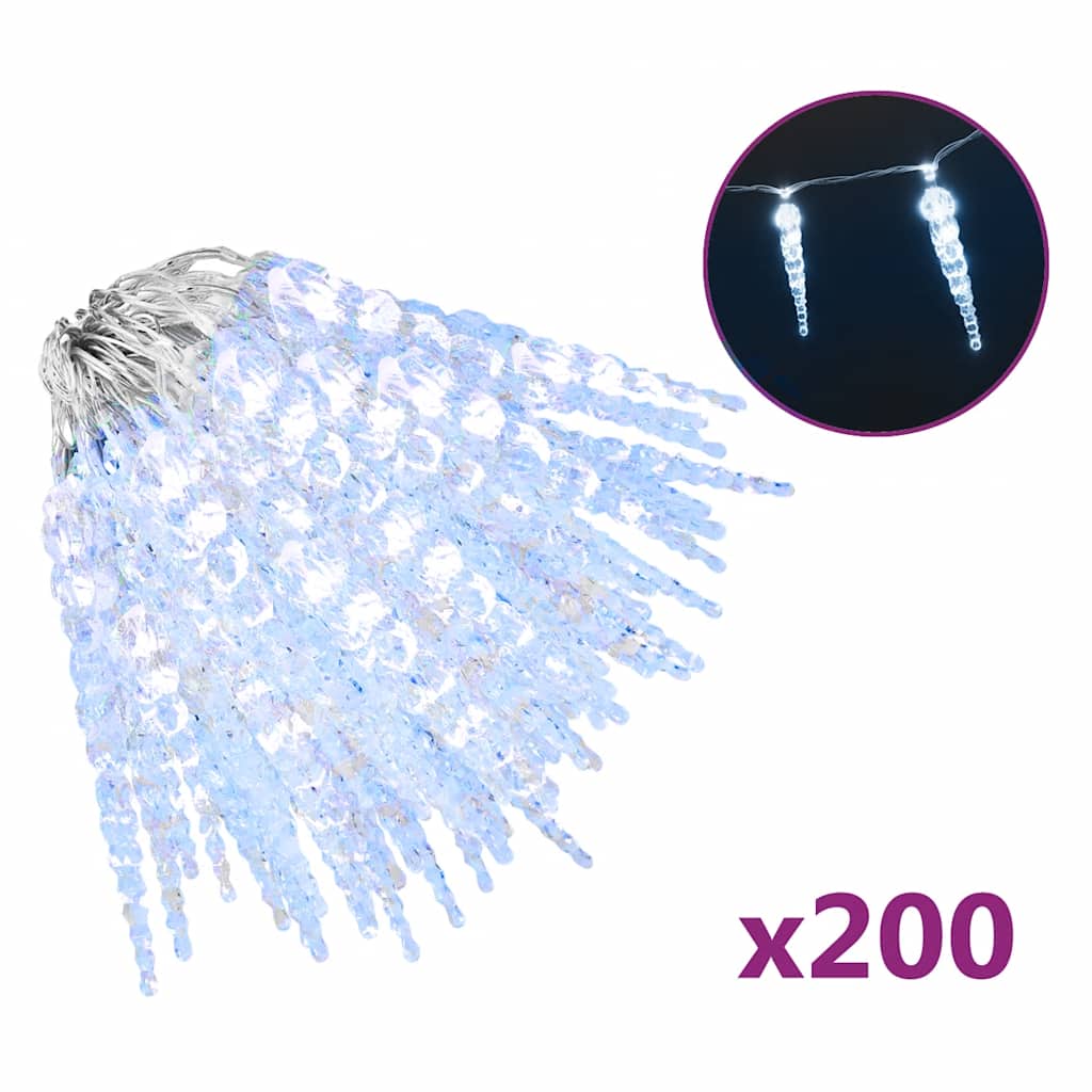 karácsonyi jégcsapfény 200 LED hideg fehér 20 m akril PVC