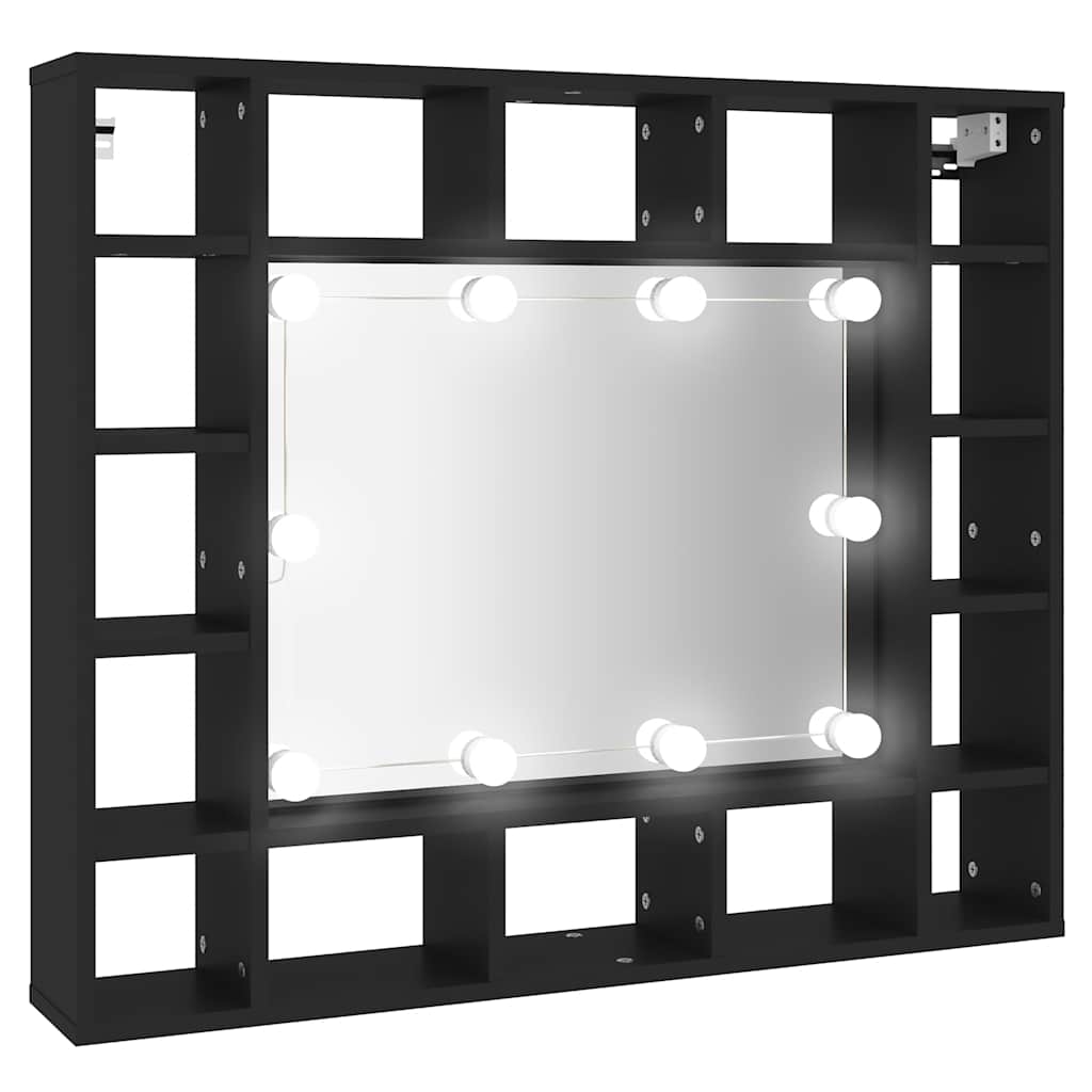 fekete LED-es tükrös szekrény 91x15x76,5 cm