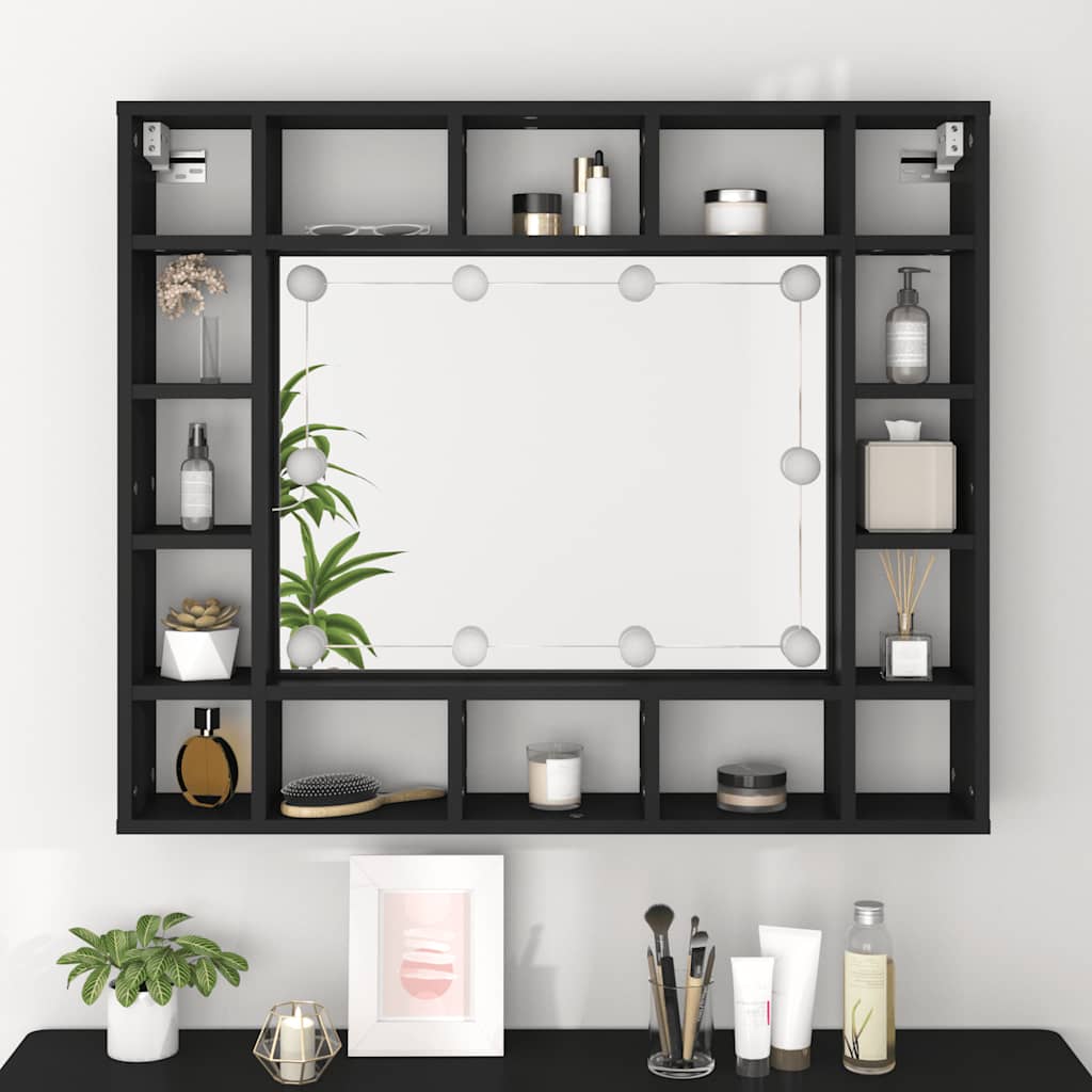 fekete LED-es tükrös szekrény 91x15x76,5 cm