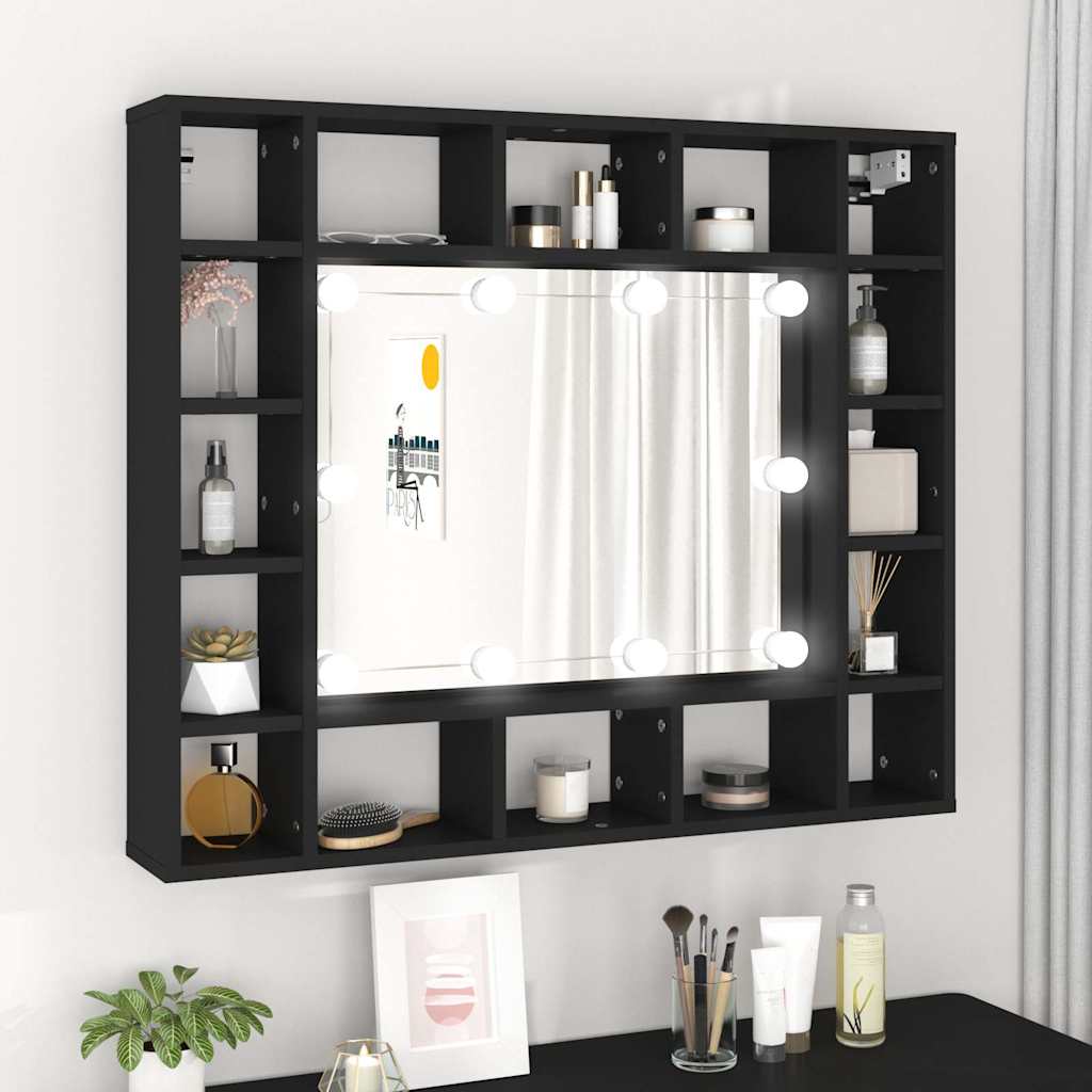 fekete LED-es tükrös szekrény 91x15x76,5 cm