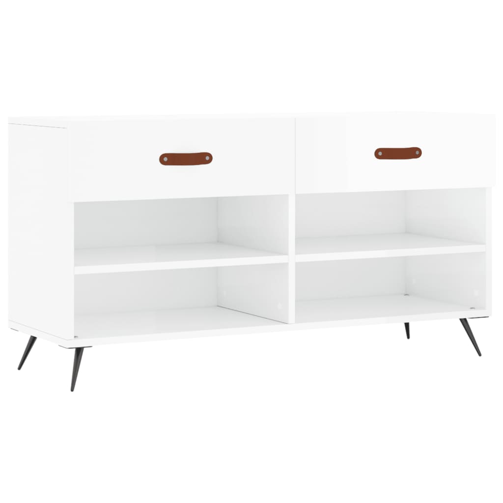 magasfényű fehér szerelt fa cipőpolc 102x35x55 cm